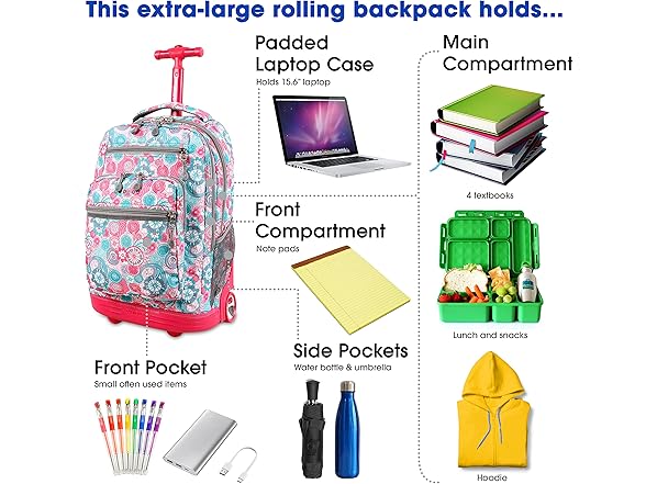 J World New York Rolling Backpack, Blue Raspberry