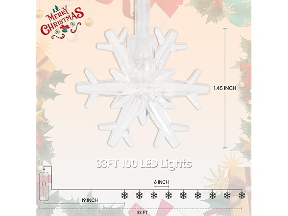 Snowflake Christmas Lights, 33FT 100 LED Recharge