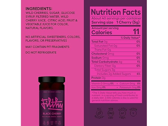 Filthy Amarena Black Cherries, 11oz