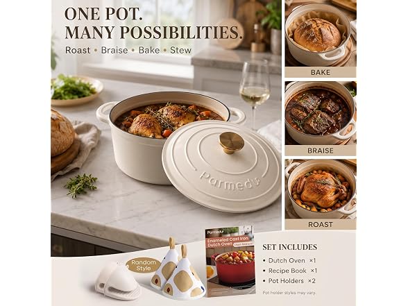 Parmedu 5.5QT Enameled Cast Iron Dutch