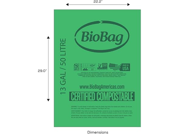 13 Gallon Tall Kitchen Compostable Trash Bags by
