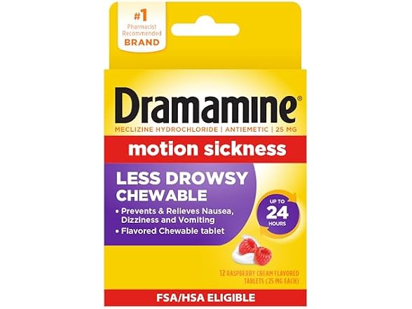 Dramamine Less Drowsy Raspberry Chewable 12ct