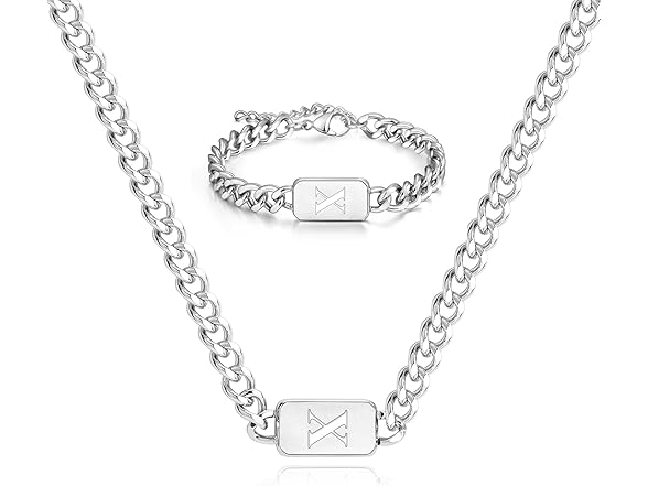 men's silver initial necklace bracelet