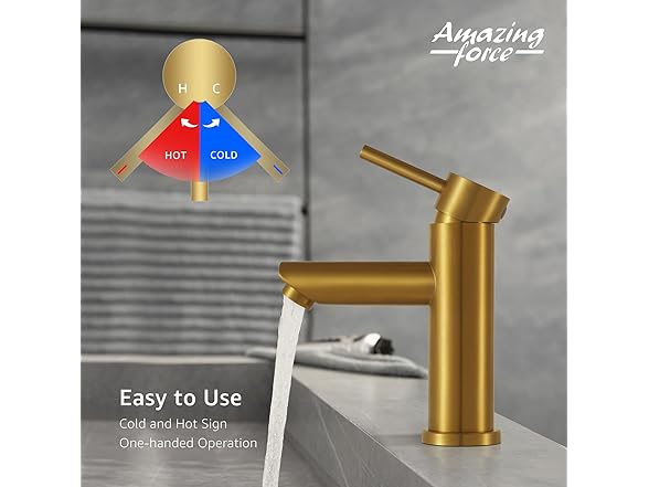 AMAZING FORCE Single Hole Bathroom Faucet, Brushed Gold
