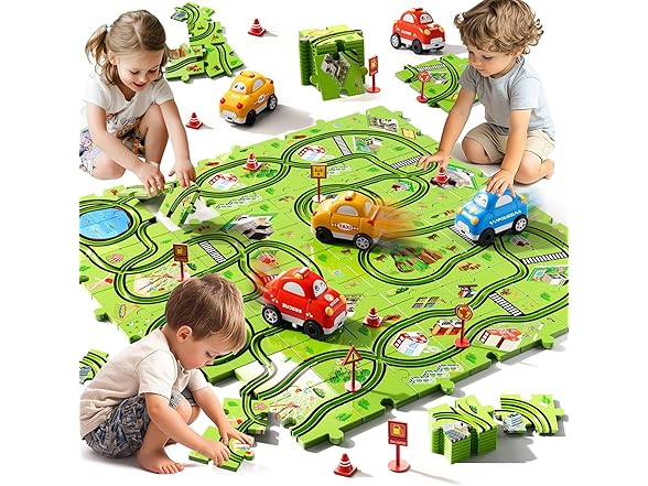 Beby Buty Beby Buty 64PCS Puzzle Track Car Set