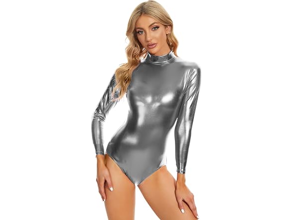 Speerise Women (S) Shiny Metallic Long Bodysuit