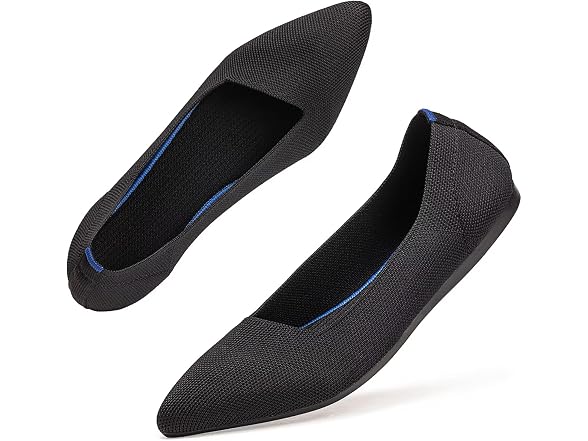 Pointed Toe Knit Flats, Black 7.5