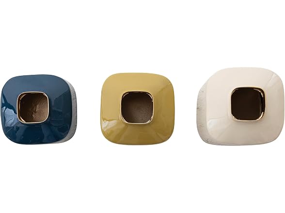 Creative Co-Op 3-Piece Enameled Metal Square Vases