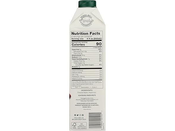 Elmhurst, Milk Hazelnut Unsweetened, 32 oz