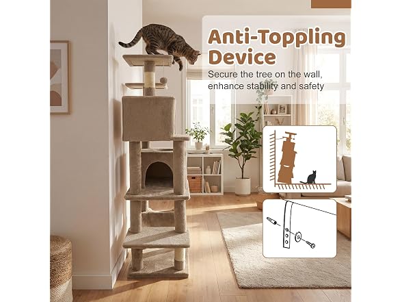 DORTALA 57" Tall Cat Tree, Multi-Level Cat Tower
