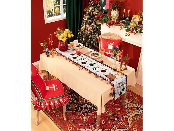 Christmas Table Runner 72 Inch Xmas Ball Buffalo Plaid