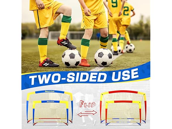 Dimples Soccer Goals Kids 5x3.6 FT Set of 2 (36"D x 48"W x 36"H Blue/Yellow)