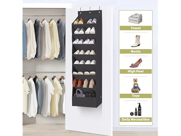 STORAGEIDEAS Door Shoe Organizer Black, 8 Layers, 2-Pack
