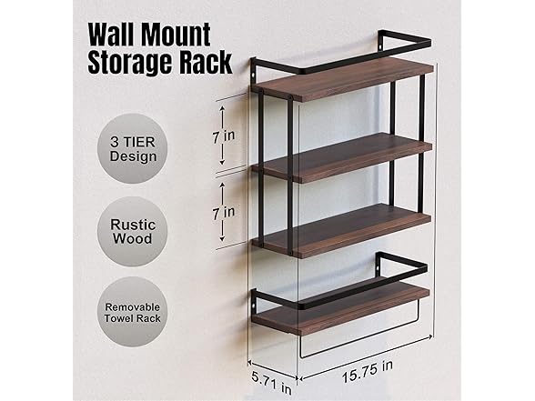 Wall Mounted Floating Shelves, 3+1 Tier