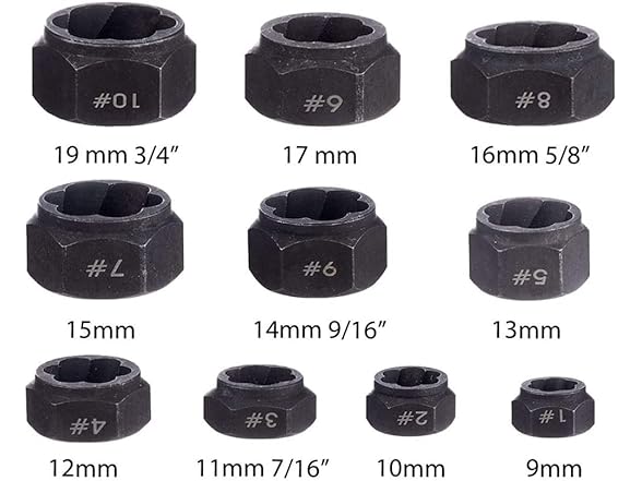 10pcs 9-19mm Damaged Bolts Nuts Remover Set Short