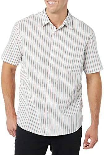 Amazon Essentials Short Sleeve Shirt for Men, Available in Big & Tall, Pink Teal Blue Stripe, Large