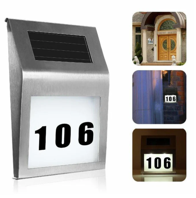 Solar LED Address Sign, Stainless Steel - Gallery 15