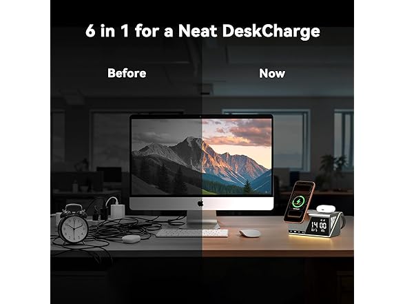 4URPC 6-in-1 Alarm Clock and Charging Station