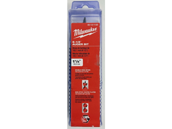 Milwaukee 48-13-1120 1-1/8” x 6-1/2” Auger Bit Wood Boring Dbl Wing Spurs