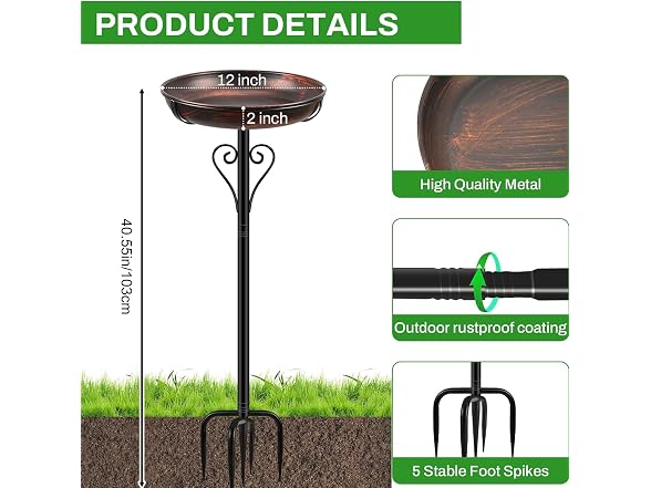ODSNANIE Vintage Freestanding Birdbath