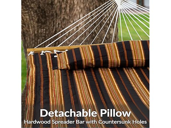 Sunnydaze Extra Large Quilted Hammock with Spreader Bars Woodland Stripe