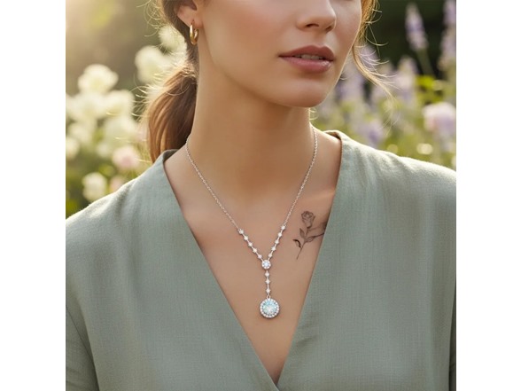 Moissanite Rainbow Halo Necklace