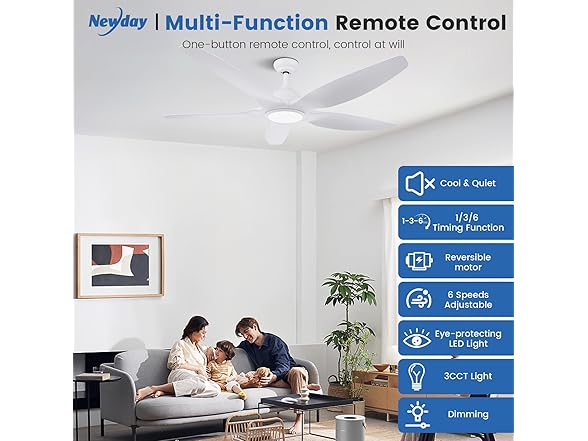 Newday 60" White Ceiling Fan