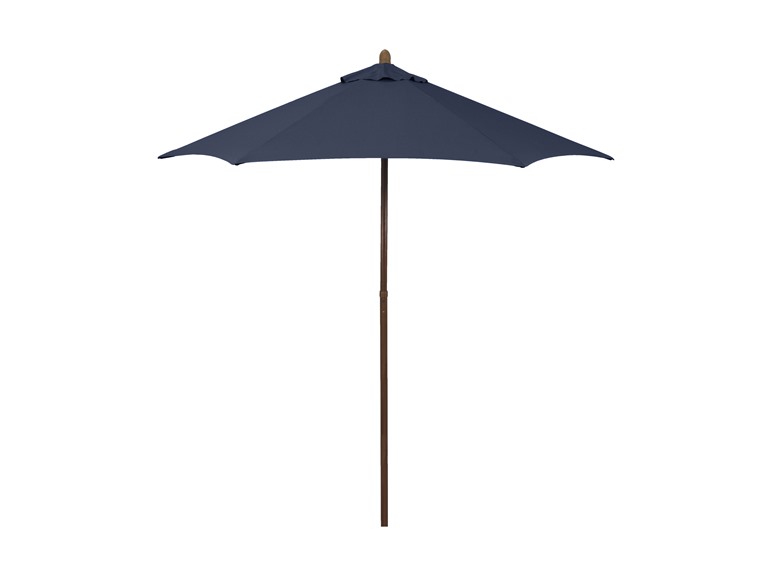 7.5-Foot Wood-Grained Steel Market Patio Umbrella with Push Lift in Navy Polyester