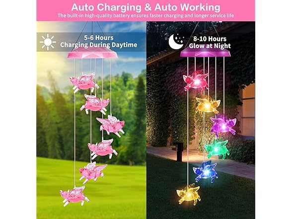 Solar Pig Wind Chimes with LED Lights