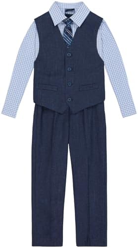 IZOD Boys' 4-Piece Formal Dress Up Suit Set, Vest, Pants, Collared Shirt, and Tie, Tanzanite