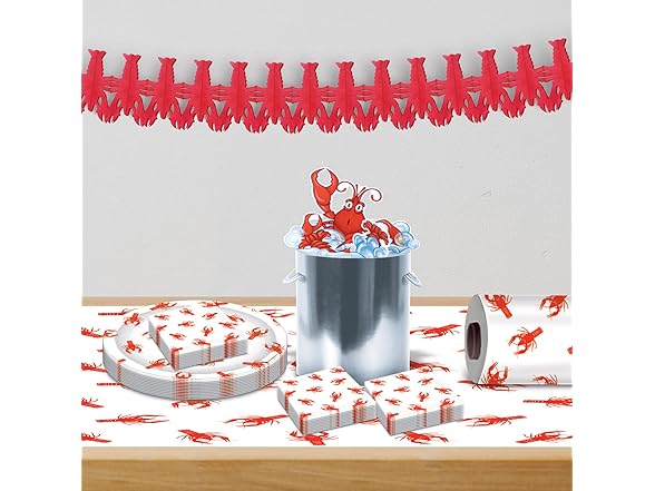 Beistle Crawfish Table Roll, Red & White Plastic Tablecloth