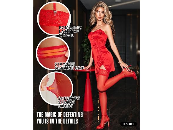 LUSLOVE Thigh High Stockings Red