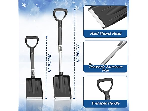 Eakertte W0095 3-in-1 Extendable Car Snow Shovel