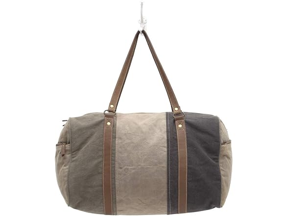 Vintage USA Travel Print Upcycled Canvas Leather Trim Duffle Bag