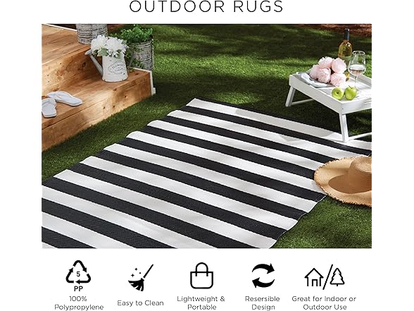 DII Outdoor Rug 4x6Ft, Black & White