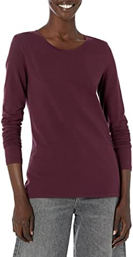 Amazon Essentials Women's Regular-Fit Long-Sleeve Crewneck T-Shirt (Available in Plus Size), Burgundy, Small