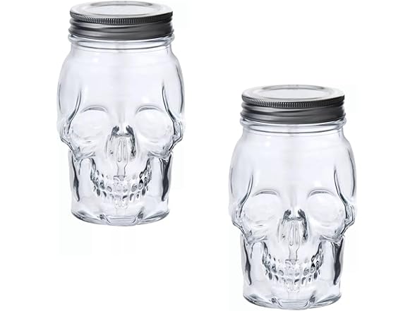 Skull Mason Jar Glass Container Set (42oz)