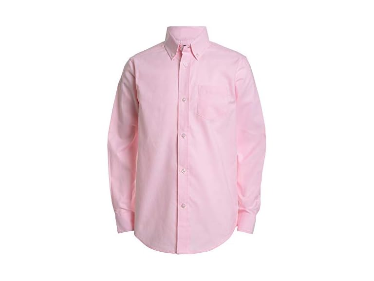 Izod boys Long Sleeve Solid Button-Down Oxford Shirt, Medium Pink, 10 Regular