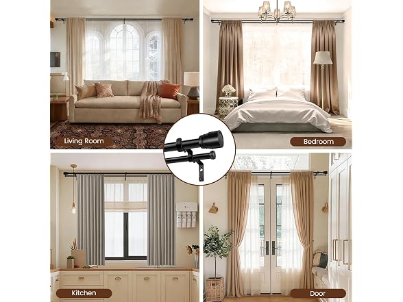 Double Curtain Rod, 72-144", Black