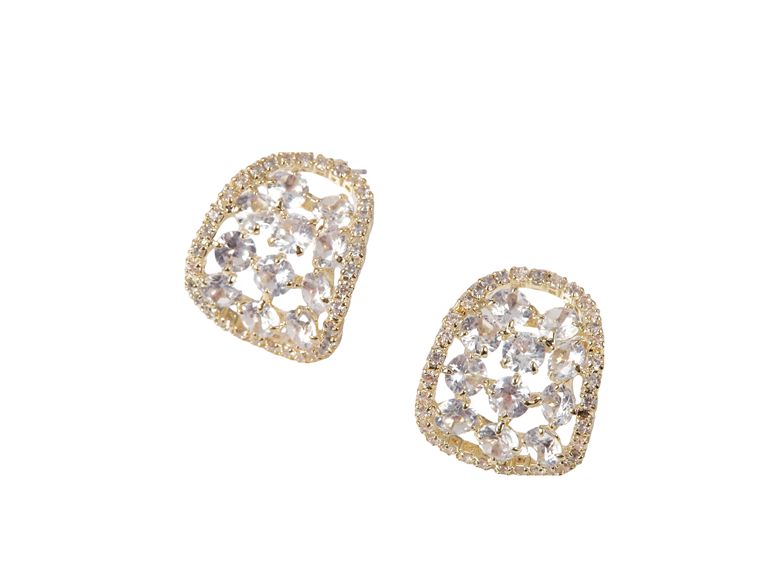 18K Gold Irregular CZ Stud Earrings