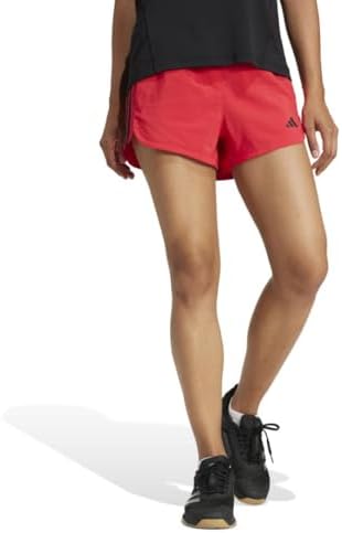 adidas Women's Pacer Training 3-Stripes Woven High-Rise Shorts, Pure Ruby/White