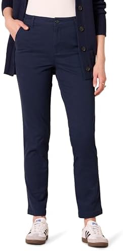 Amazon Essentials Women's High-Rise Slim-Fit Full-Length Straight-Leg Khaki Pant, Navy, 0
