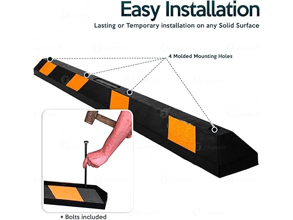 Zone Tech TS0008 Heavy Duty Rubber Parking Curb – 72” Blac