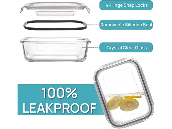 Vtopmart Grey 5 Pack 35oz Glass Containers W/ Lids - Gallery 6