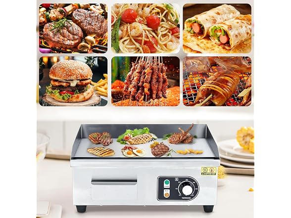 Commercial Electric Griddle 14" – 1500W/3000W Stainless Steel Flat Top