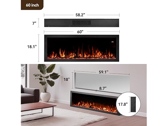 TUAN 60 in Smart WiFi Electric Fireplace