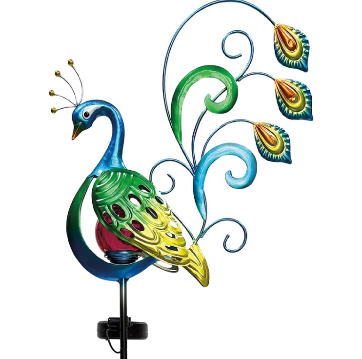 42" Solar Iron LED Peacock Stake - Gallery 2