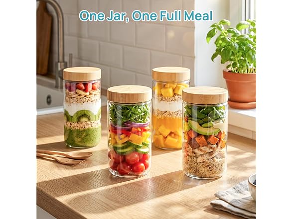 Vtopmart 4 Pack 24oz Glass Oats Containers W/ Bamboo Lids