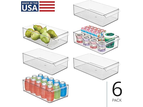 iDesign Large Stackable Fridge or Freezer Bin Set of 6