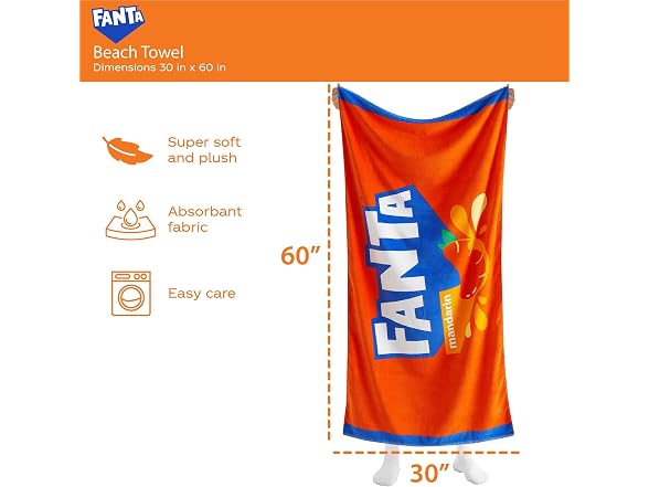 Idea Nuova Fanta Beach Towel, 30"x60" Large Orange